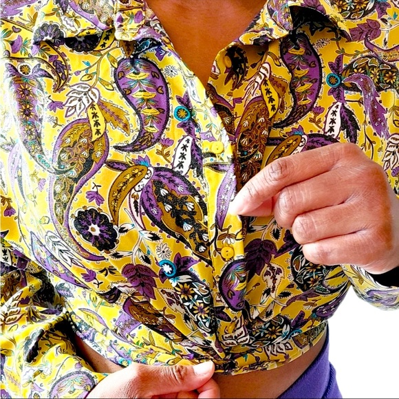 Zara Tops Zara Purple And Gold Metallic Paisley Crop Blouse Poshmark